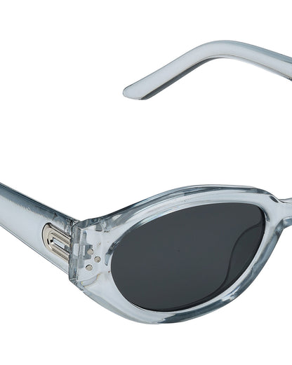 Women Grey Toned UV Protected Black Lens Oval Sunglasses