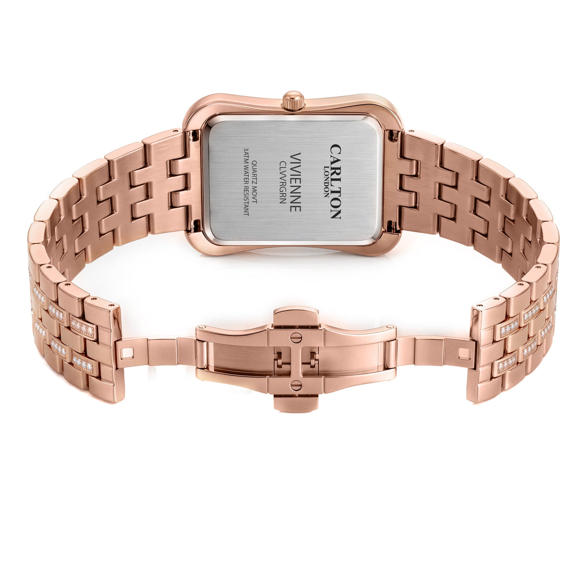 Carlton London Vivienne Women’s Watch - Green Rectangle Dial, Rose Gold Stainless Steel Strap - CLVVRGRN