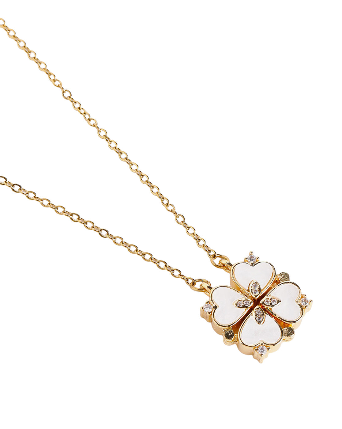 2 Way Wear Magnetic Heart Clover CZ Shell Pendant Necklace