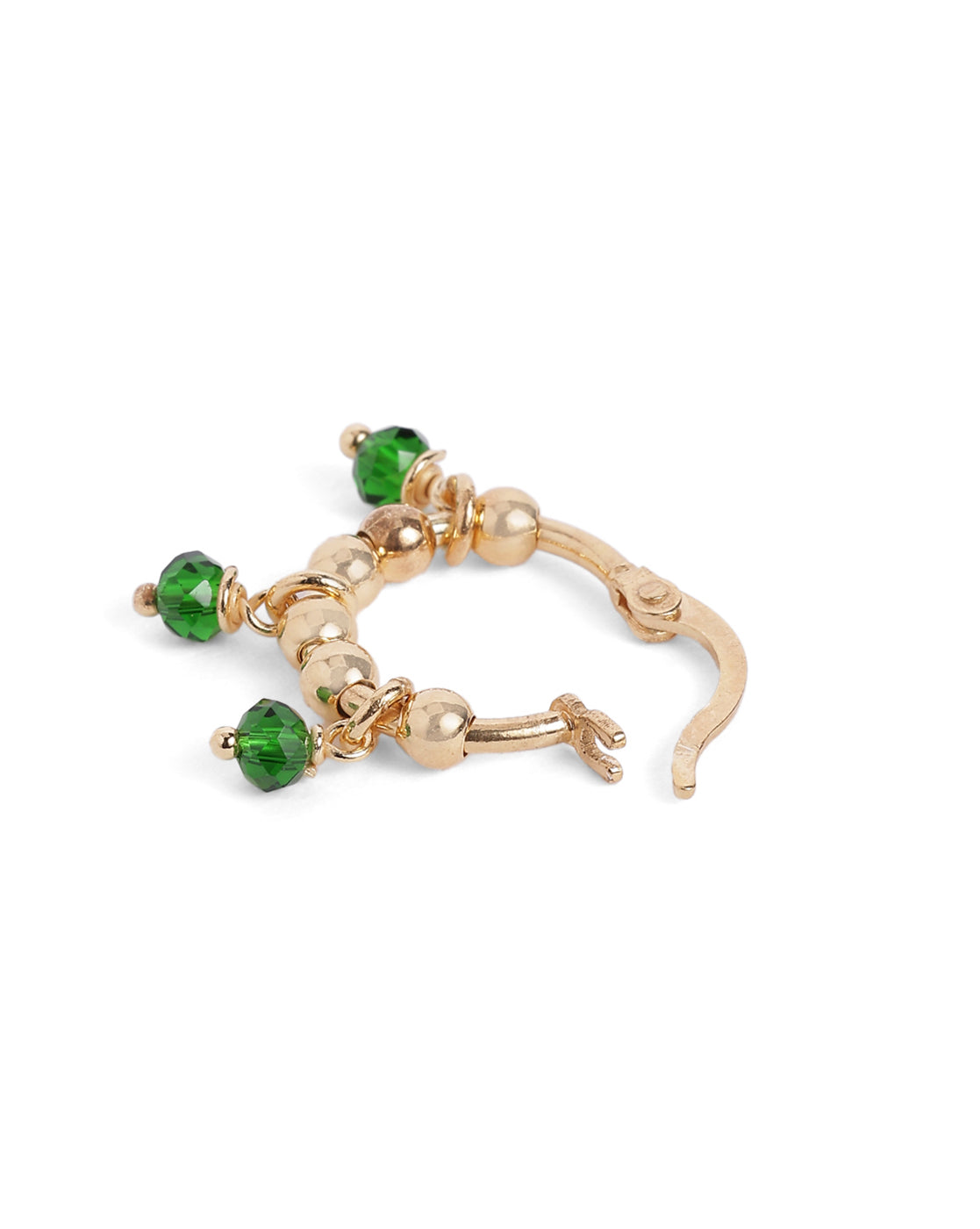 18kt Gold Plated Green Bead Hoop Earring