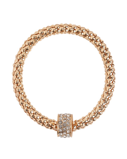 Set of 3 Tri-Color CZ Studded Charm with Popcorn Chain Stretchable Bracelets