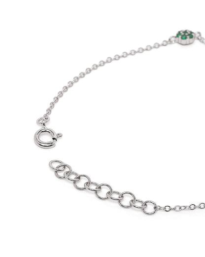 Rhodium Plated Green CZ Van Cleef Charm Adjustable Bracelet