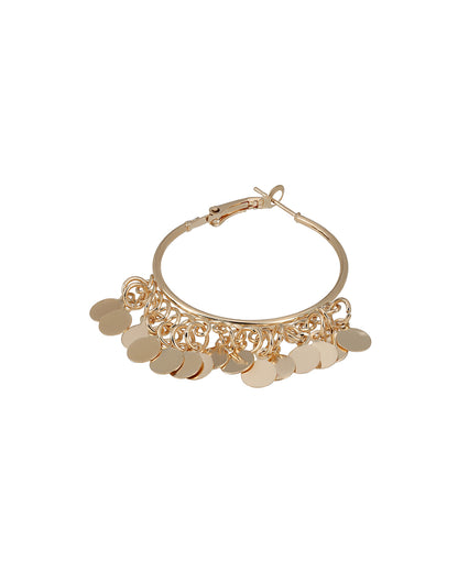 Gold Plated Dangling Boho Coin Fringe Bold Hoop Earring