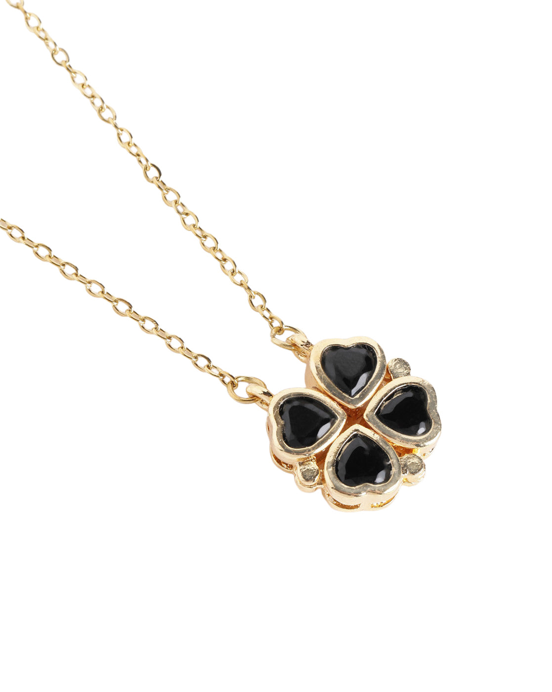 2 Way Wear Magnetic Heart Clover Black Stone Pendant Necklace
