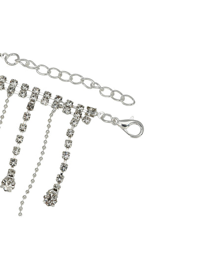 Silver Plated Rhinestone Tassel Fringe Anklet