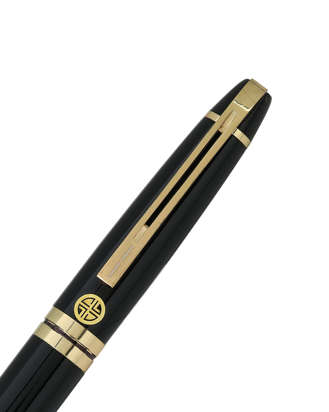 Set of 2 Glossy Black Metal Executive Roller and Twist Pen Gift Set with Gold Trim and Accents