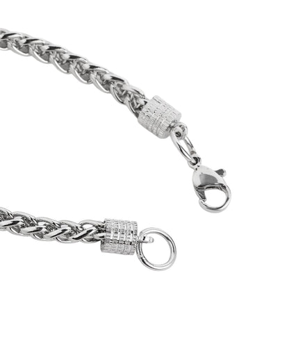 Men Silver Plated Wheat Link Chain Bracelet