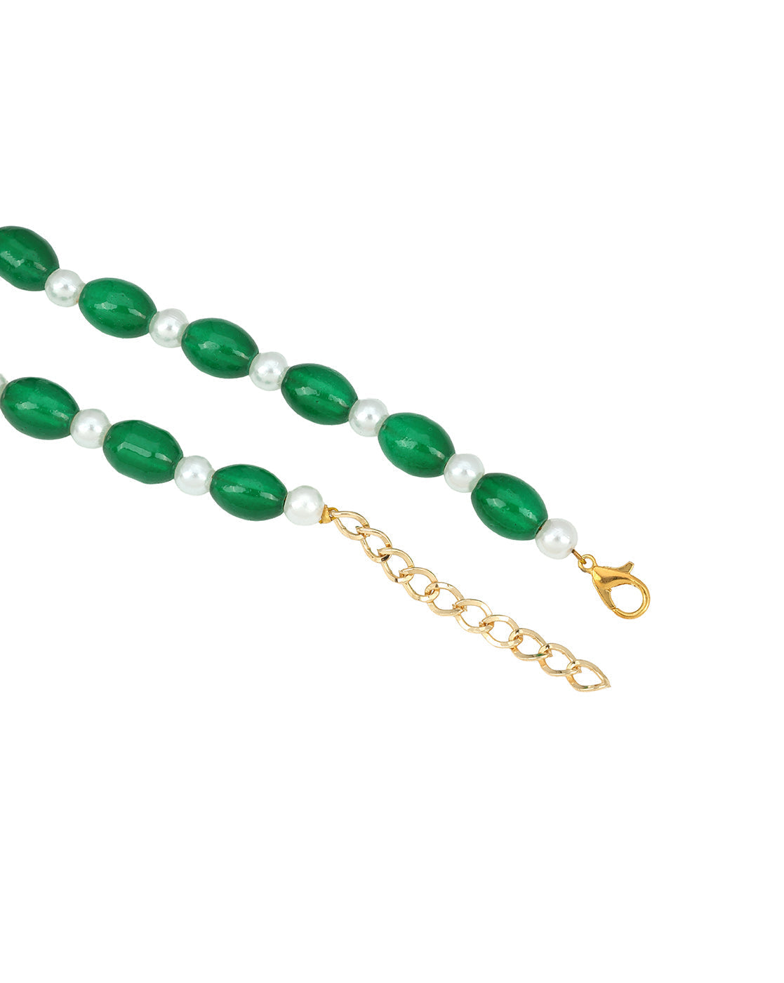 Gold Plated Emerald Green &amp; Pearl Beaded and CZ Jewellery Set