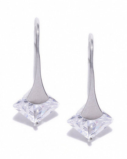Women Grey Toned UV Protected Sunglasses &amp; Rhodium Plated Solitaire Drop Earring Set