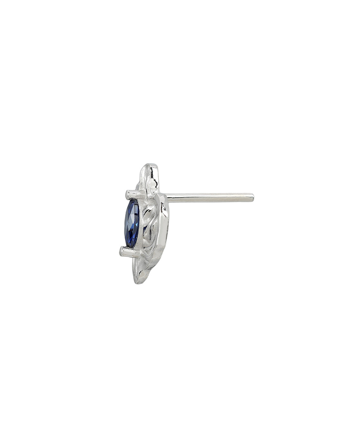 Rhodium Plated CZ Sapphire Blue Studded Contemporary Petite Stud Earring