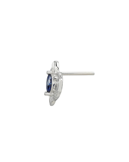 Rhodium Plated CZ Sapphire Blue Studded Contemporary Petite Stud Earring