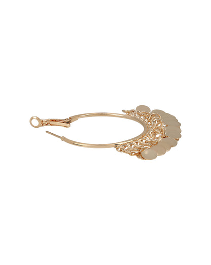 Gold Plated Dangling Boho Coin Fringe Bold Hoop Earring