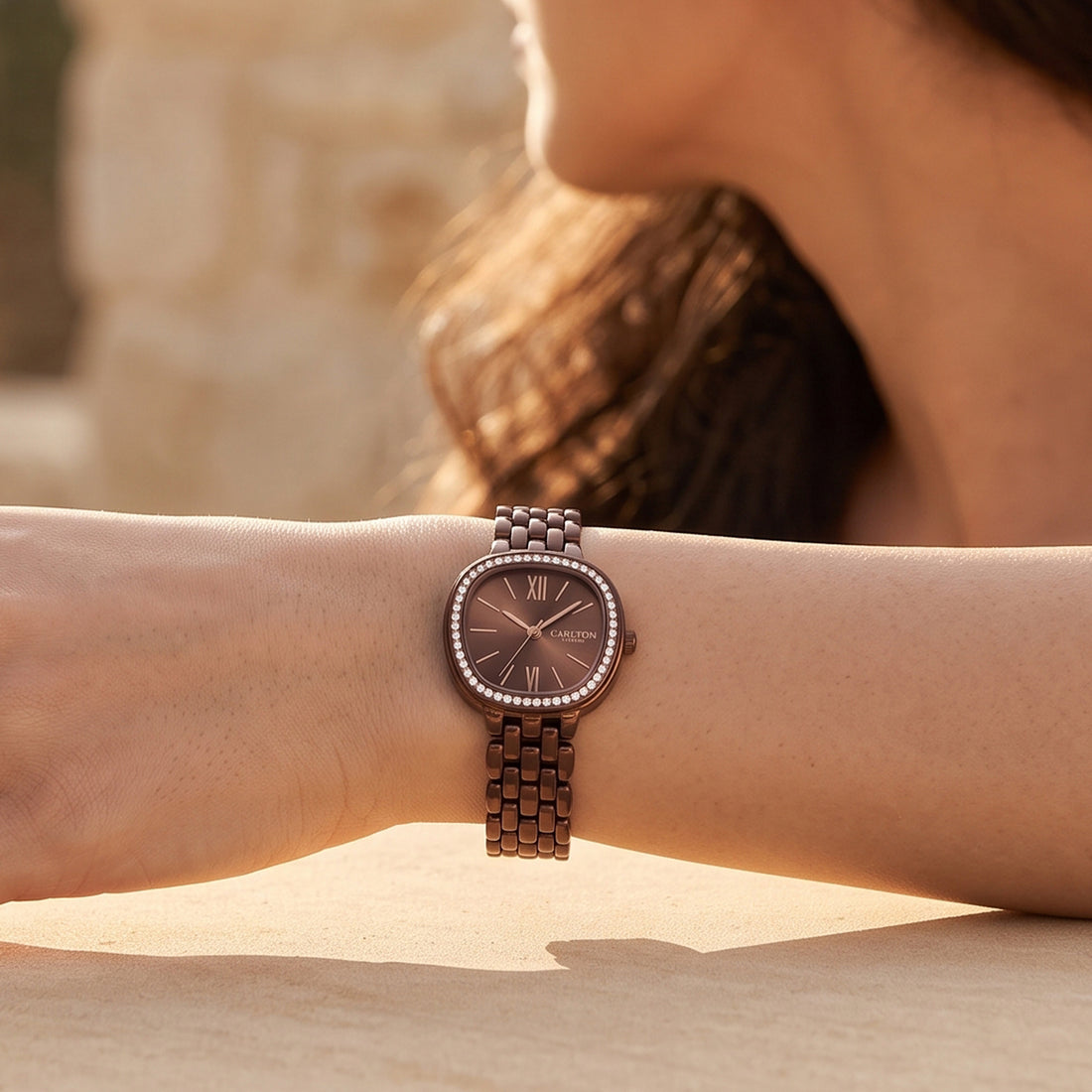 Carlton London Maisie Women’s Watch - Brown Rectangle Dial, Brown Stainless Steel Strap - MSSBBRN