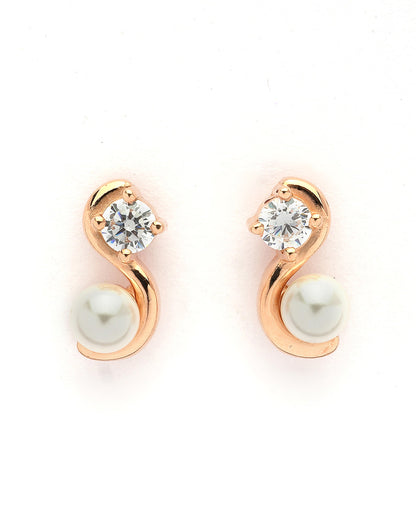 925 Sterling Silver 18kt Rose Gold Plated CZ &amp; Pearl Swirl Stud Earring
