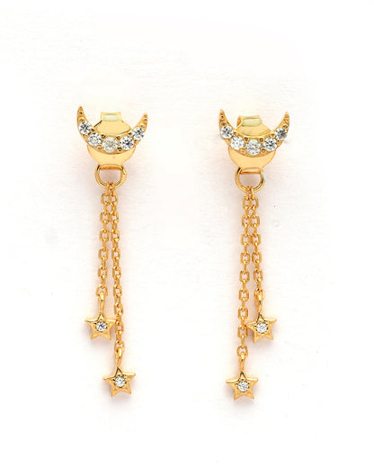 18kt Gold Plated CZ Dangling Star and Crescent Drop Earring