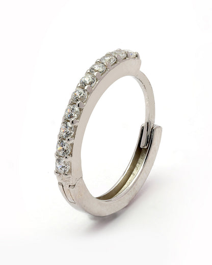 925 Sterling Silver Rhodium Plated CZ Hoop Earring