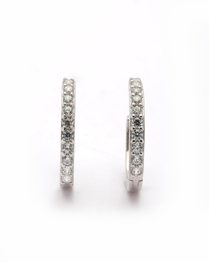 925 Sterling Silver Rhodium Plated CZ Hoop Earring