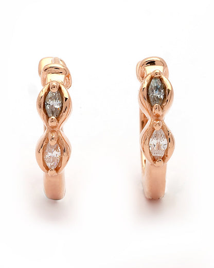 925 Sterling Silver 18kt Rose Gold Plated CZ Luxe Sculpted Huggie Earring
