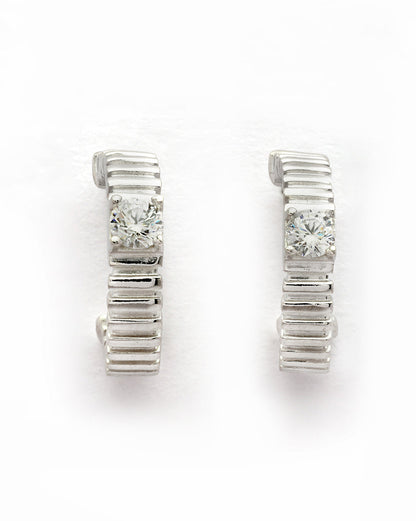 Rhodium Plated CZ Circular Half Hoop Earring