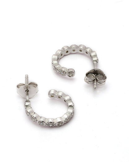 925 Sterling Silver Rhodium Plated CZ Half Hoop Earring