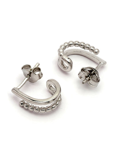 Rhodium Plated Contemporary Half Hoop Earring