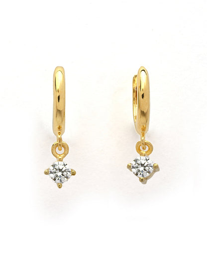 925 Sterling Silver 18kt Gold Plated Dangling CZ Mini Hoop Earring