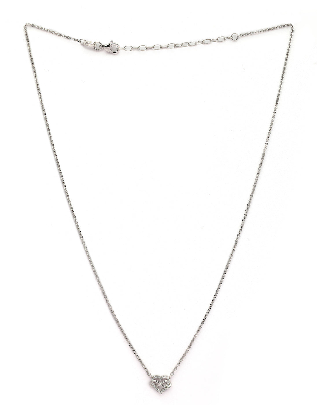 925 Sterling Silver Rhodium Plated CZ Heart with Infinity Necklace