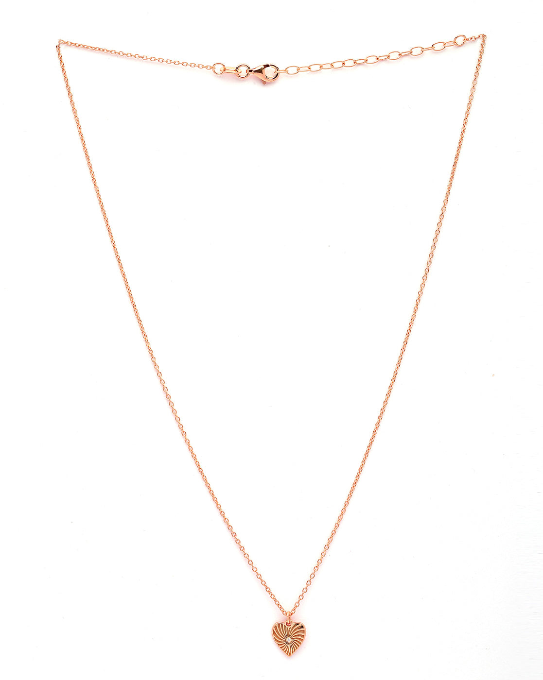 925 Sterling Silver 18kt Rose Gold Plated CZ Heart Pendant and Chain