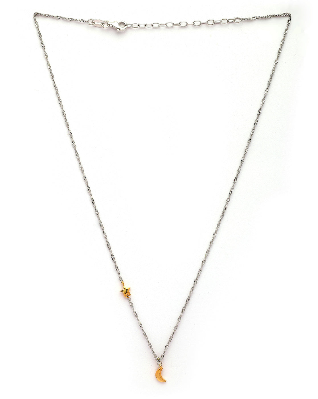 925 Sterling Silver Dual Toned Plated Moon and Star Charm Necklace