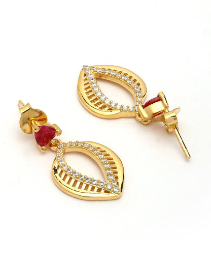 18kt Gold Plated Red CZ Heart Necklace and Earring Set