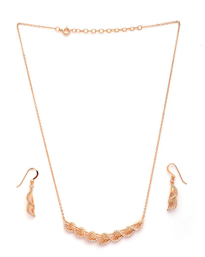 18kt Rose Gold Plated CZ Statement Necklace and Earring Set