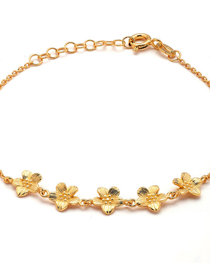 925 Sterling Silver 18kt Gold Plated Floral Charm Bracelet