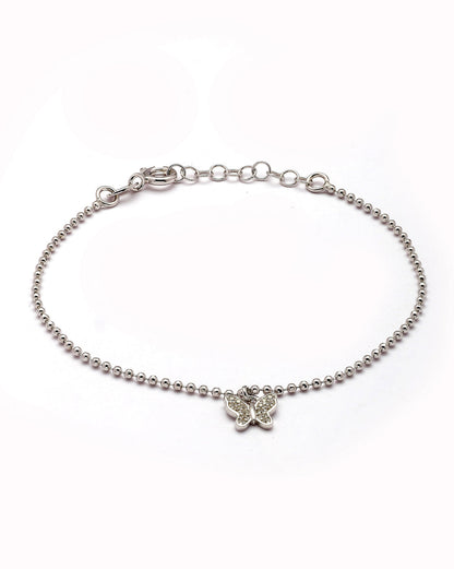 925 Sterling Silver Rhodium Plated CZ Buttefly Charm Bracelet