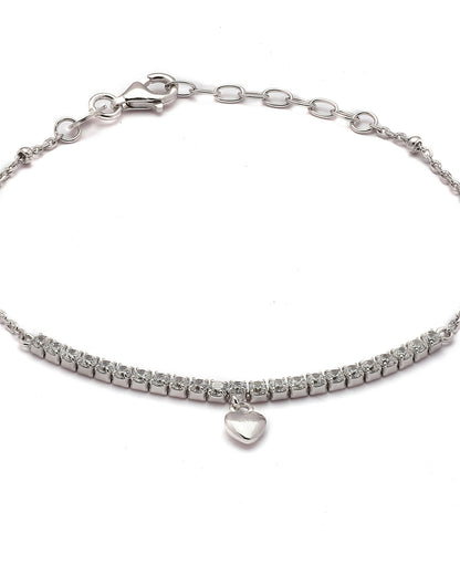 925 Sterling Silver Rhodium Plated CZ Heart Charm Bracelet