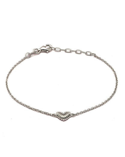 925 Sterling Silver Rhodium Plated Heart Charm Bracelet