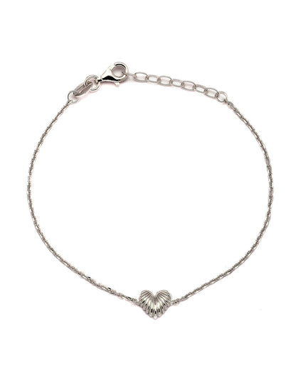 925 Sterling Silver Rhodium Plated Heart Charm Bracelet