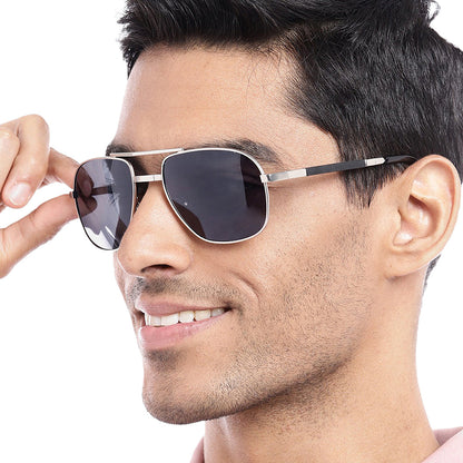 Carlton London Premium Silver &amp; Black Toned Polarised And Uv Protected Lens Foldover Sunglasses For Men