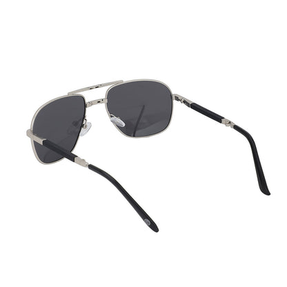 Carlton London Premium Silver &amp; Black Toned Polarised And Uv Protected Lens Foldover Sunglasses For Men