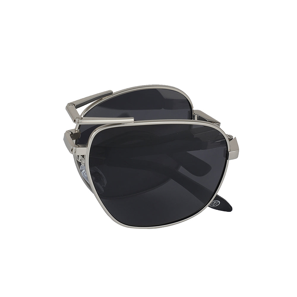 Carlton London Premium Silver &amp; Black Toned Polarised And Uv Protected Lens Foldover Sunglasses For Men