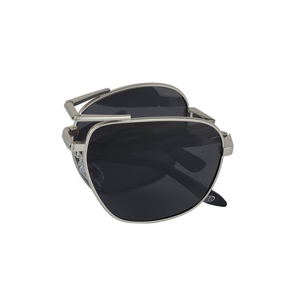 Carlton London Premium Silver &amp; Black Toned Polarised And Uv Protected Lens Foldover Sunglasses For Men