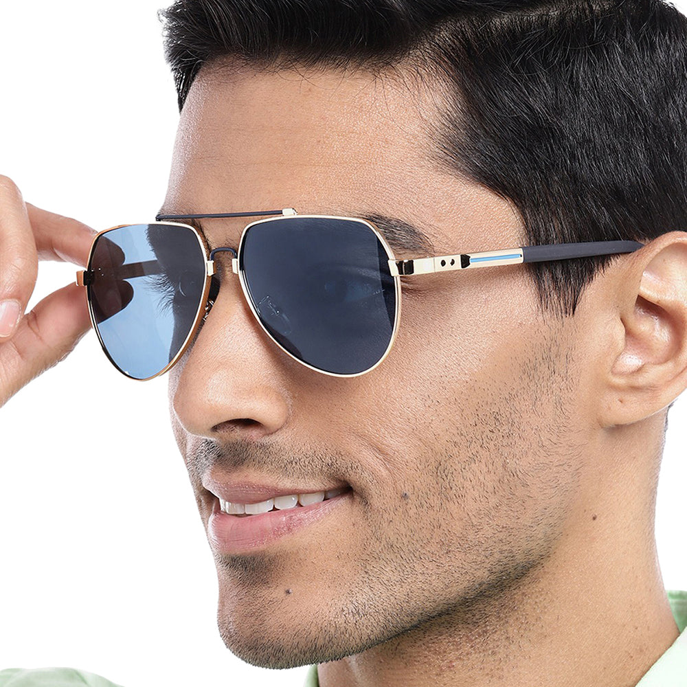 Carlton London Premium Gold &amp; Blue Toned Polarised And Uv Protected Lens Aviator Sunglasses For Men