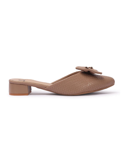 Elegant Textured Mules with Bow and Block Heel