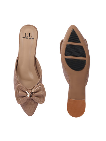 Elegant Textured Mules with Bow and Block Heel