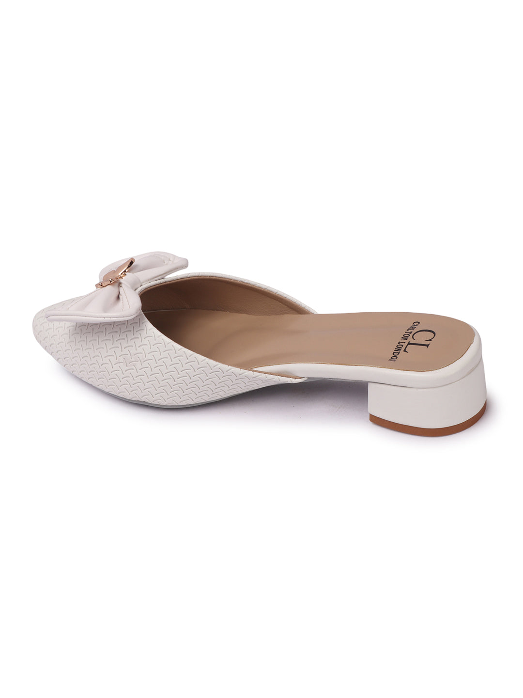 Elegant Textured Mules with Bow and Block Heel
