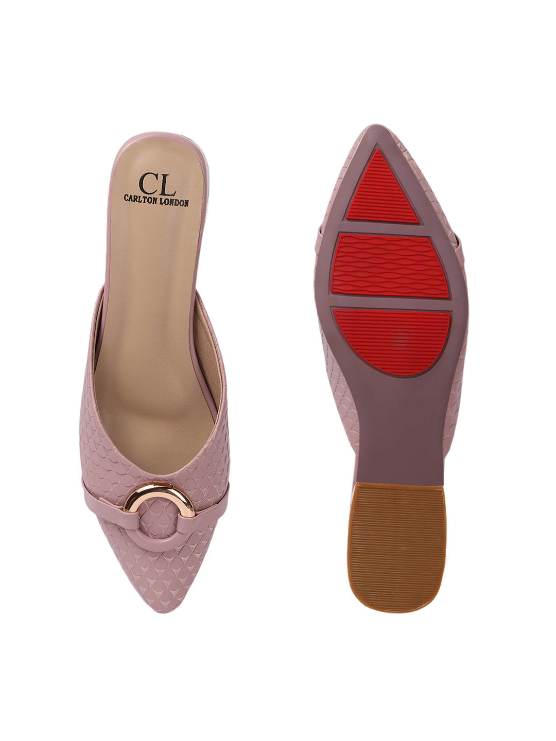 Elegant Textured Mules with Gold Buckle and Block Heel