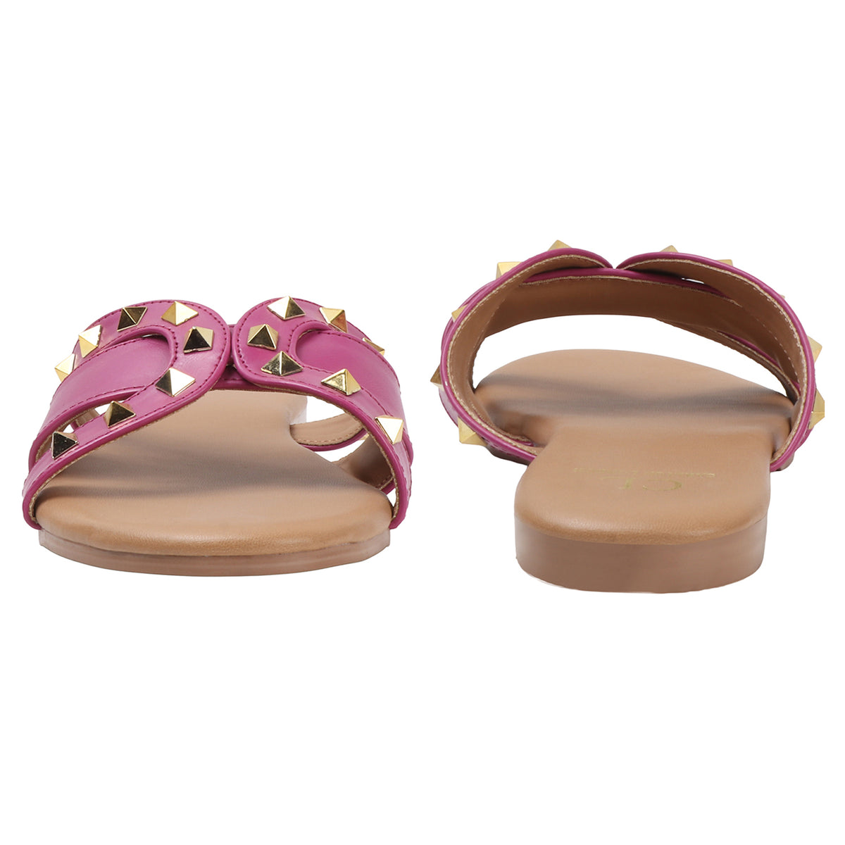 Flat Cross-Strap Women Sandal with Gold Pyramid Studs