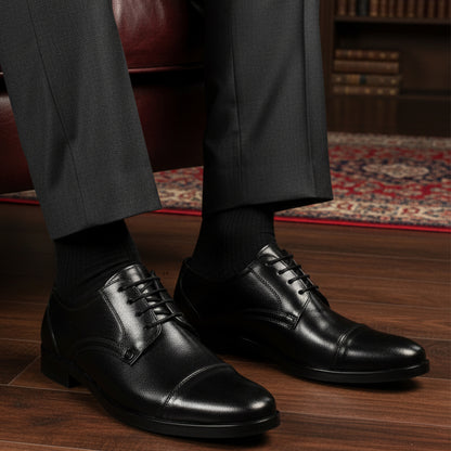 Carlton London Textured Cap-Toe Derby Leather Shoes for Men