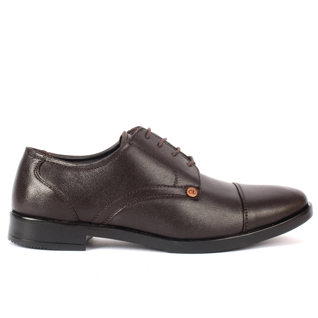 Carlton London Textured Cap-Toe Derby Leather Shoes for Men