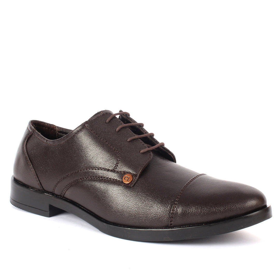 Carlton London Textured Cap-Toe Derby Leather Shoes for Men