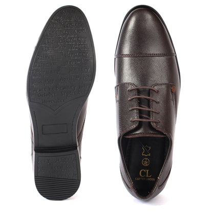 Carlton London Textured Cap-Toe Derby Leather Shoes for Men